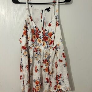 Torrid White Tank with Red & Navy Floral Print